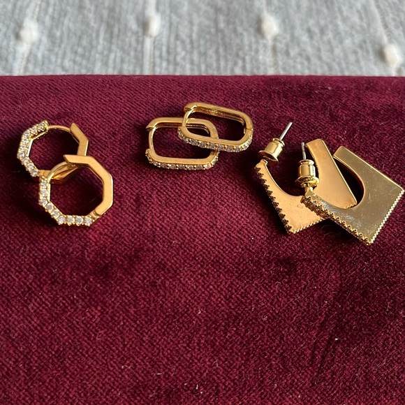 Anthropologie Set of 3 Geometric Hoop Earrings - Picture 2 of 3